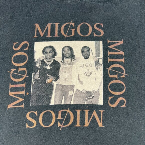 Migos RIP Take Off Rap Shirt Adult Large Black Faded Photo Short Sleeve Tee - Picture 2 of 9